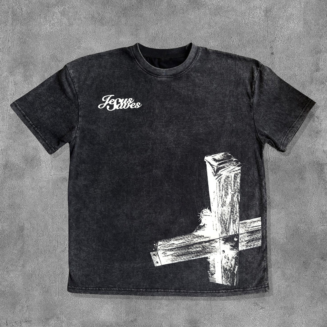Cross Washed Distressed Short Sleeve T-Shirt