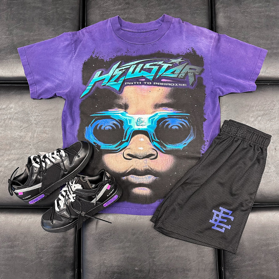 Son of Hell Casual Street Retro T-shirt Mesh Shorts Two-piece Set