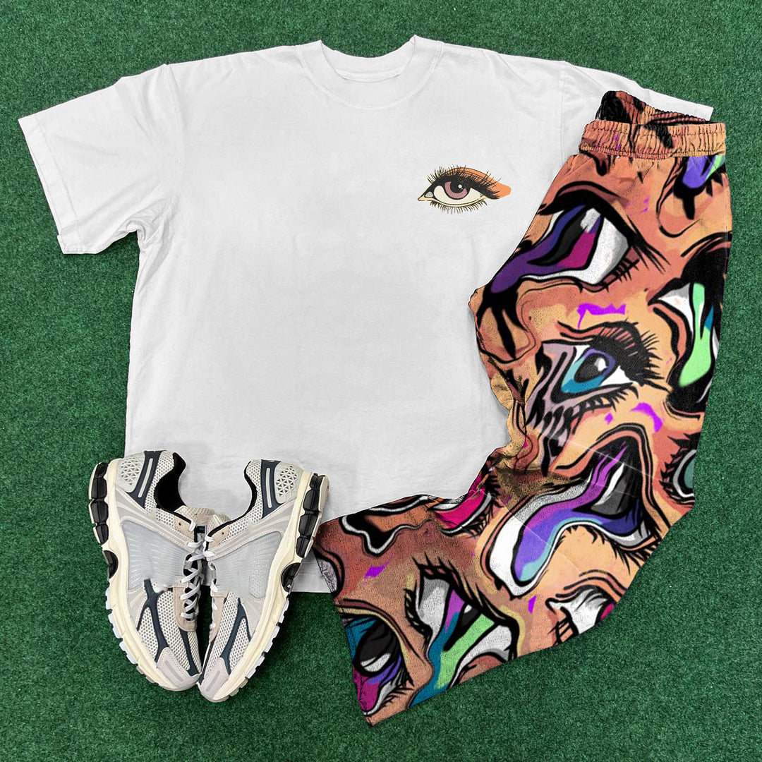 Twisted Eyes Print T-Shirt Sweatpants Two Piece Set