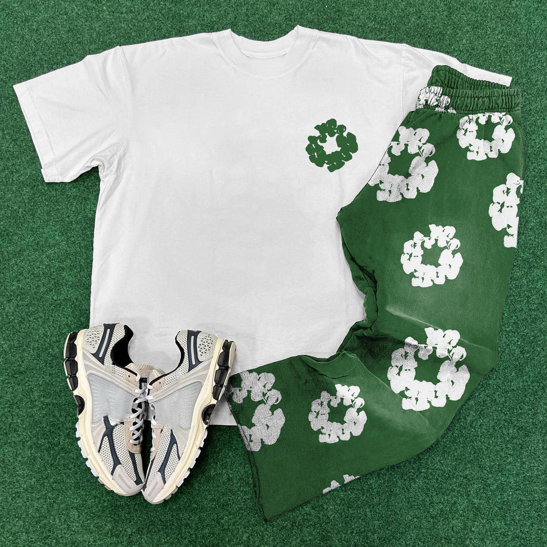 Fashion Denim Tears Print T-Shirt Sweatpants Two Piece Set