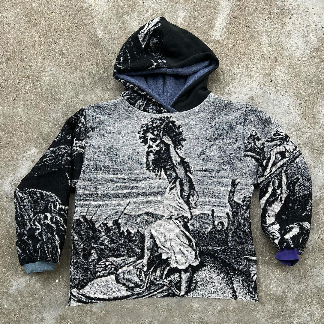 Vintage Jesus Tassel Tapestry Hoodie