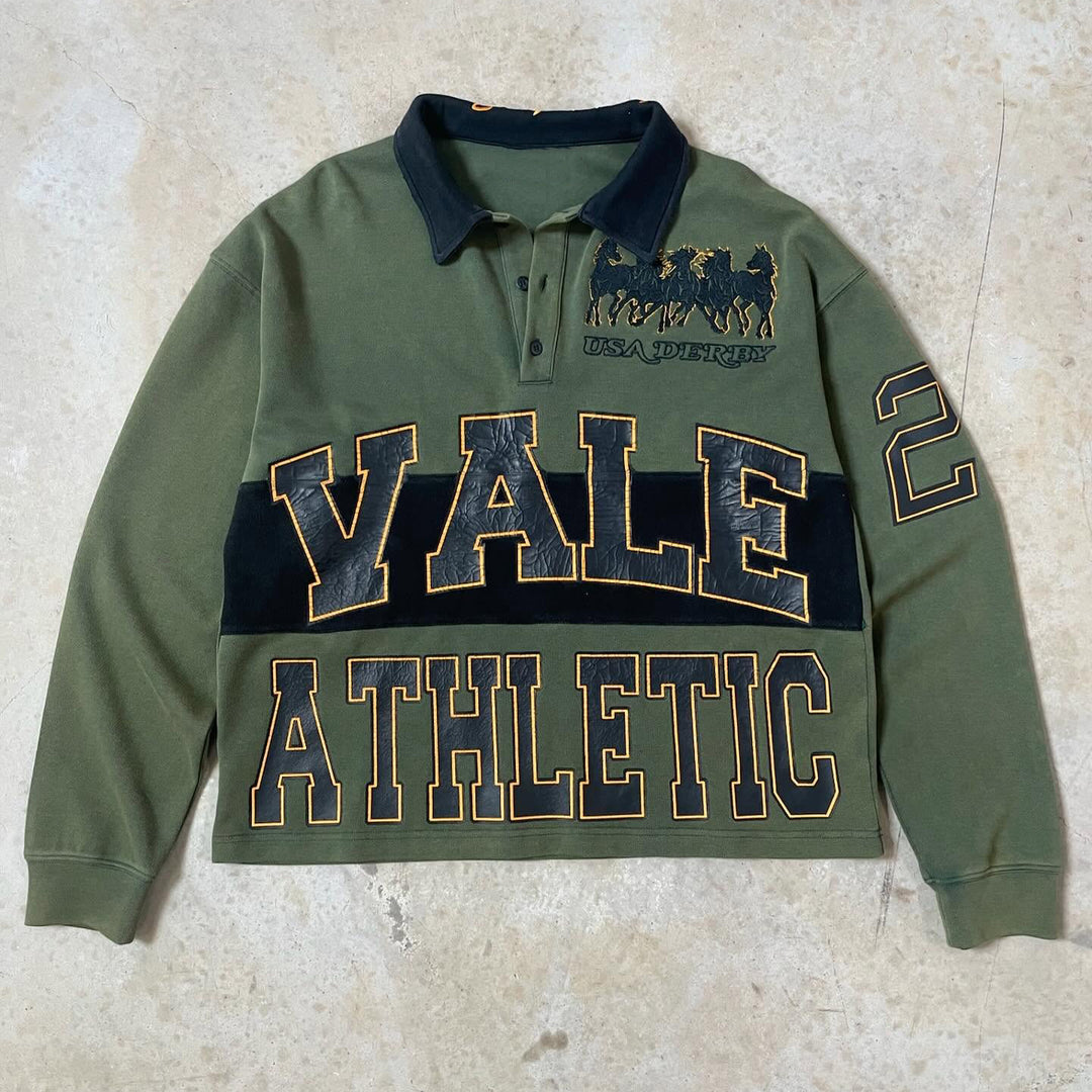 Horse Racing Casual Street Retro Varsity Rugby Polo