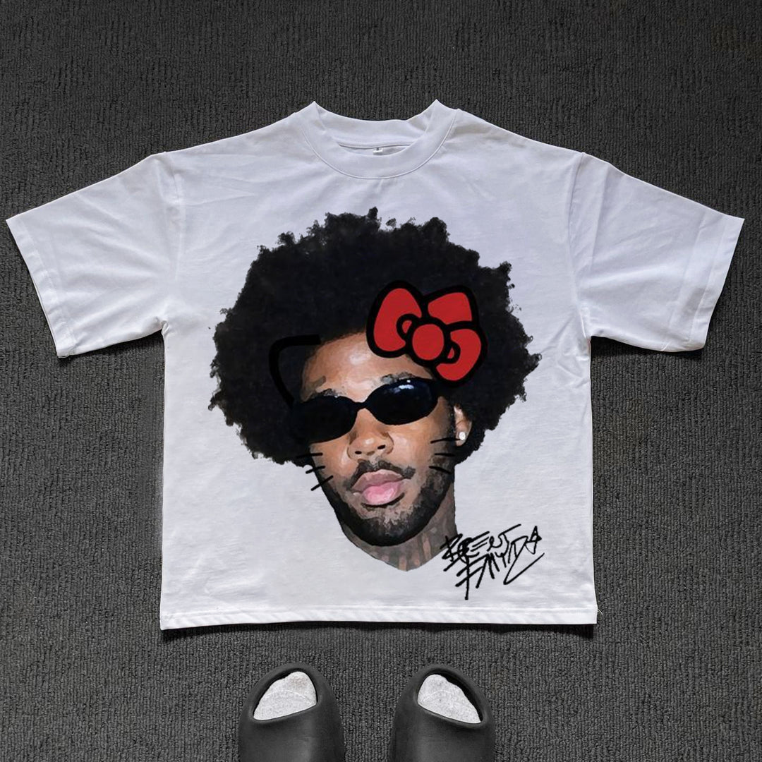 Casual round neck character print T-shirt