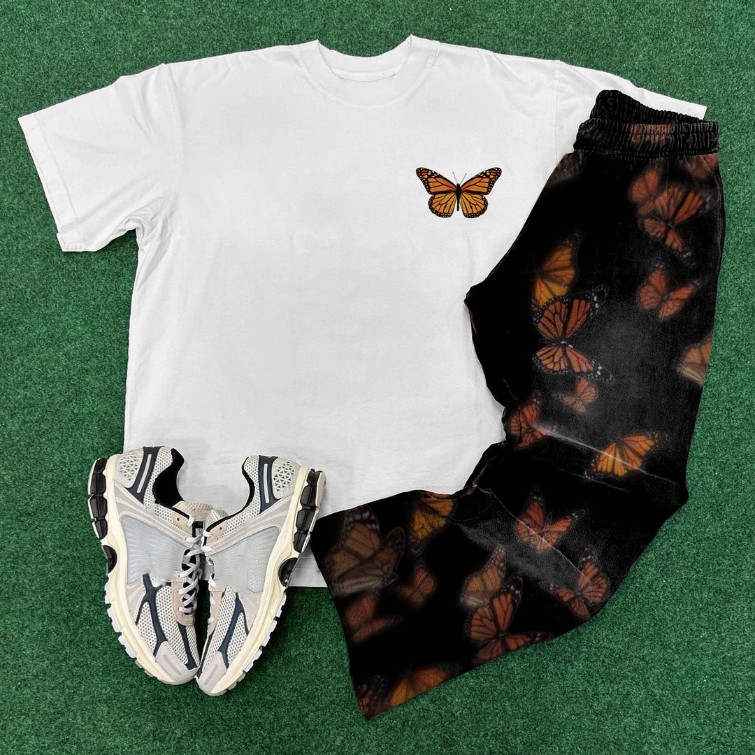 Butterfly Print T-Shirt Sweatpants Two Piece Set