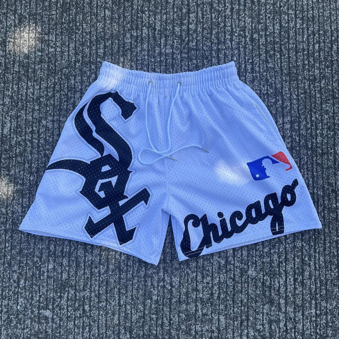 Casual Letters Print Mesh Baseball Shorts