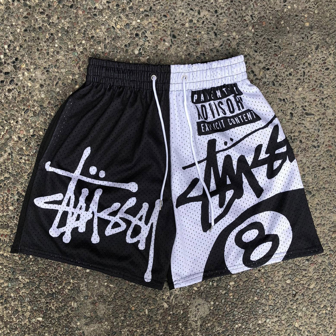 Contrast Color Letters Print Mesh Shorts