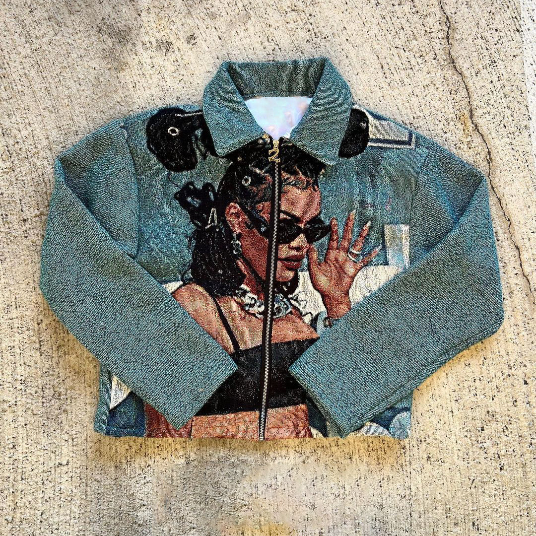 vintage print tapestry zipped jacket