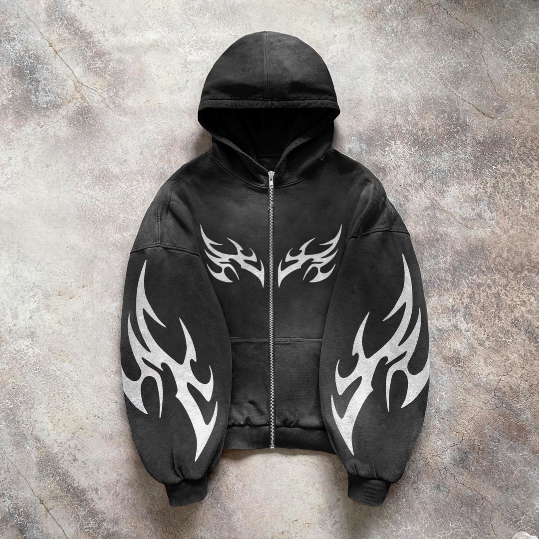 Statement Street Style Print Zip-Up Hoodie
