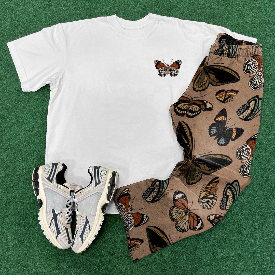 Fashion Butterfly Print T-Shirt Sweatpants Two Piece Set