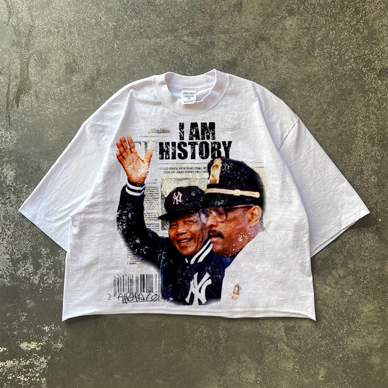 Statement crew neck oversized Mandela print T-shirt