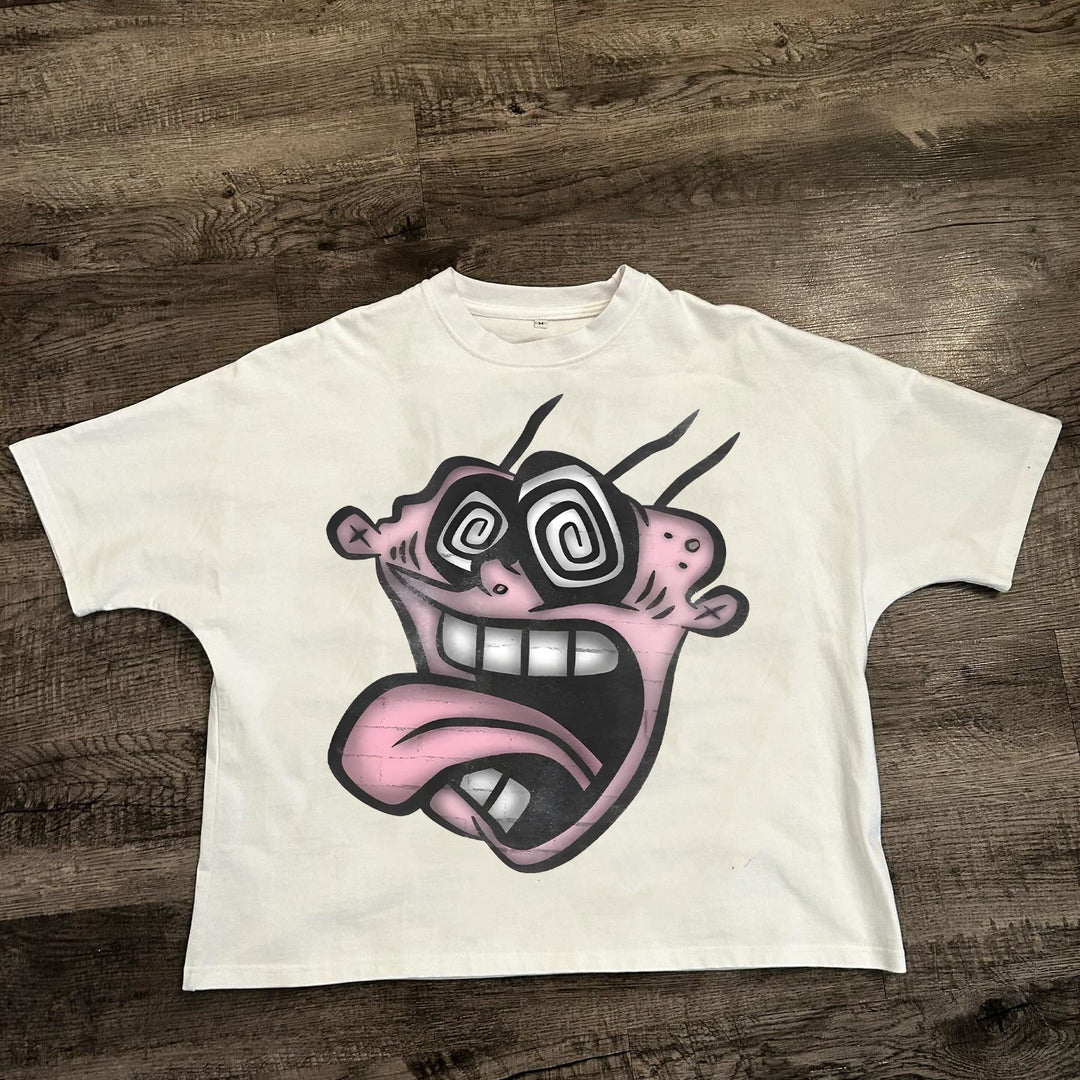 Animation Printed Crew Neck Preppy T-Shirt