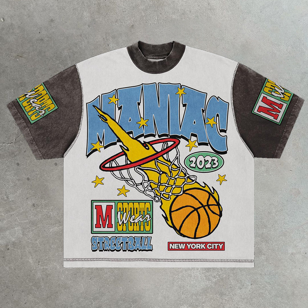 Casual street Sports fire stitching pure cotton T-shirt