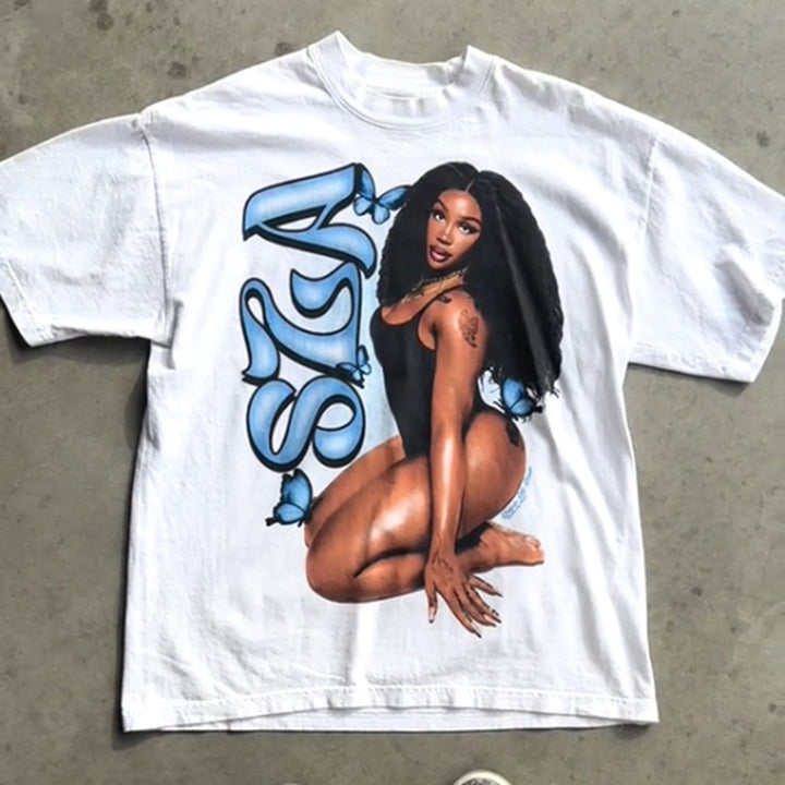 Sexy Character Print Short Sleeve T-Shirt