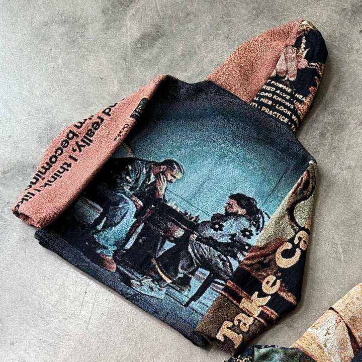 Stylish statement print tapestry hoodie
