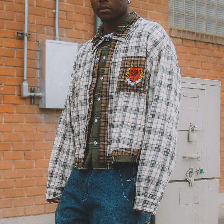 Colorful plaid patchwork casual street retro flannel shirt