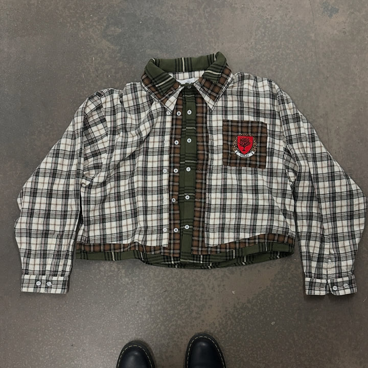 Colorful plaid patchwork casual street retro flannel shirt