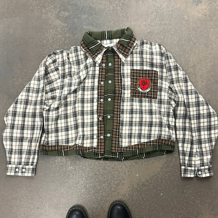 Colorful plaid patchwork casual street retro flannel shirt