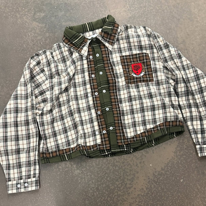 Colorful plaid patchwork casual street retro flannel shirt