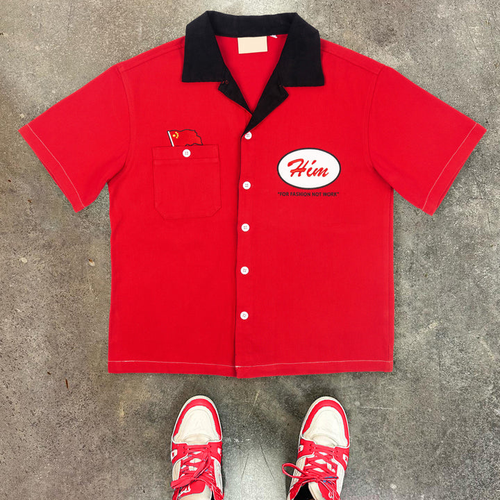 Chinese flag print casual shirt
