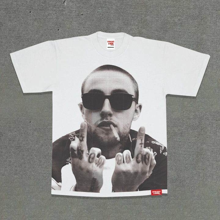 Casual Street Portrait Print T-shirt
