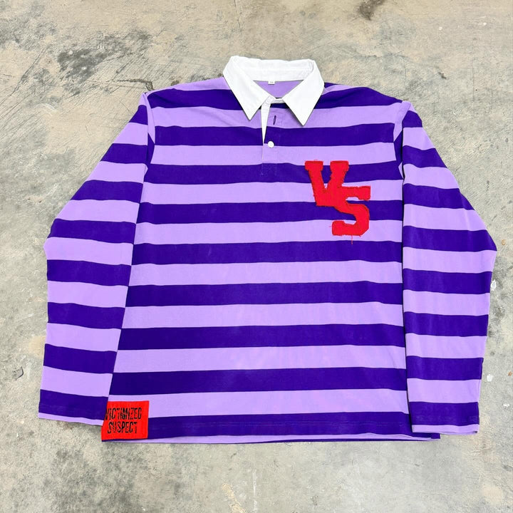 Fashionable and personalized striped contrasting color POLO shirt