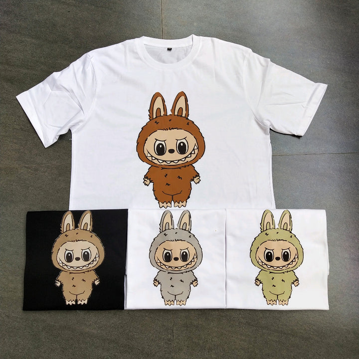 College style cartoon print round neck T-shirt