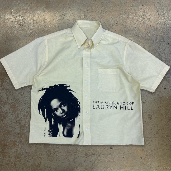Fashion Character Print Button Short Sleeve Shirt