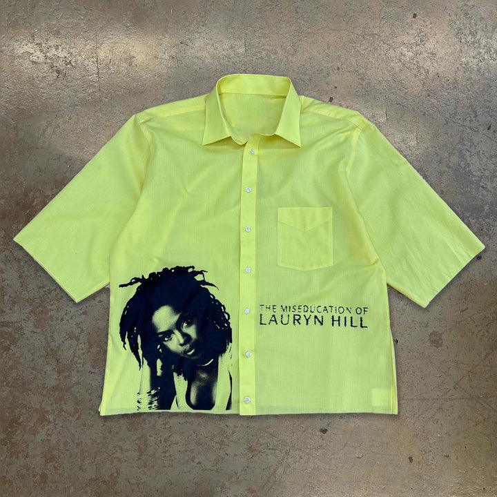 Fashion Character Print Button Short Sleeve Shirt