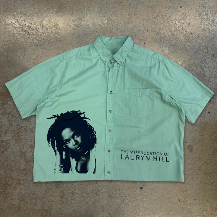 Fashion Character Print Button Short Sleeve Shirt