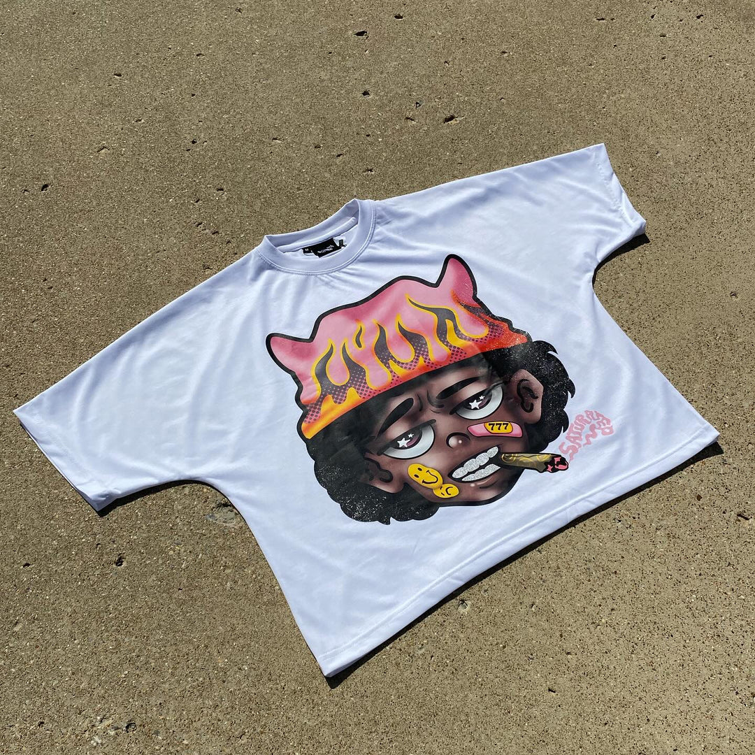 Casual graffiti print cropped T-shirt