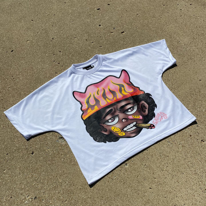 Casual graffiti print cropped T-shirt