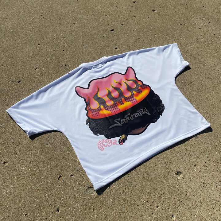 Casual graffiti print cropped T-shirt