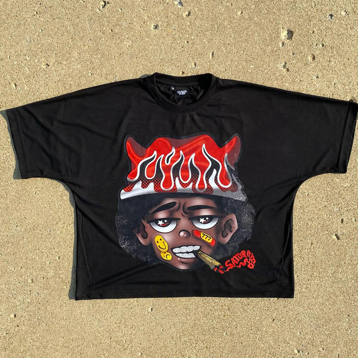 Casual graffiti print cropped T-shirt