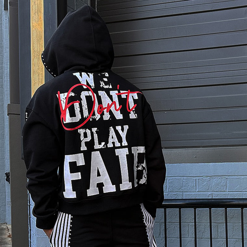 Personalized rhinestone print zip-up hoodie