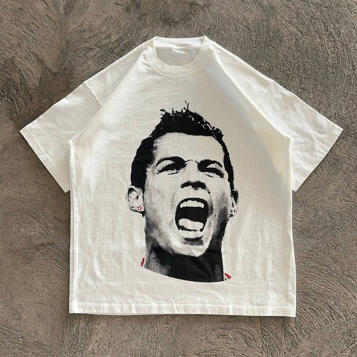 Casual street retro print soccer T-shirt