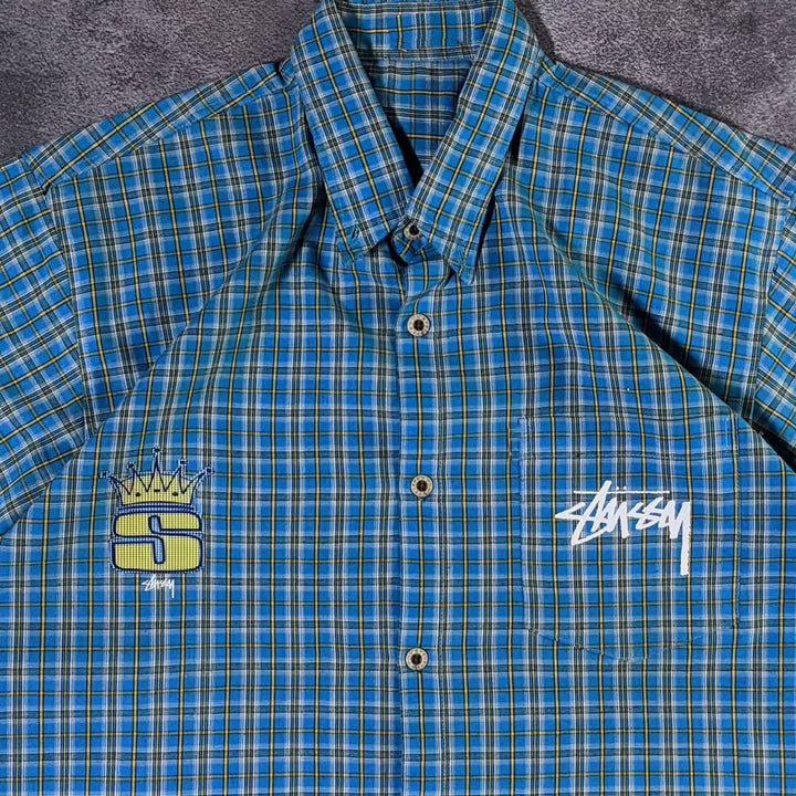 Crown casual street retro plaid work shirt