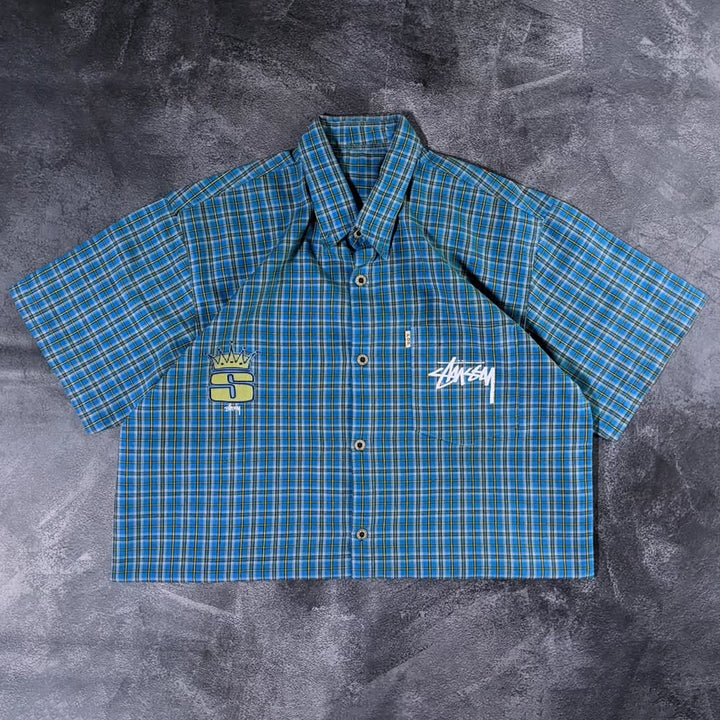 Crown casual street retro plaid work shirt