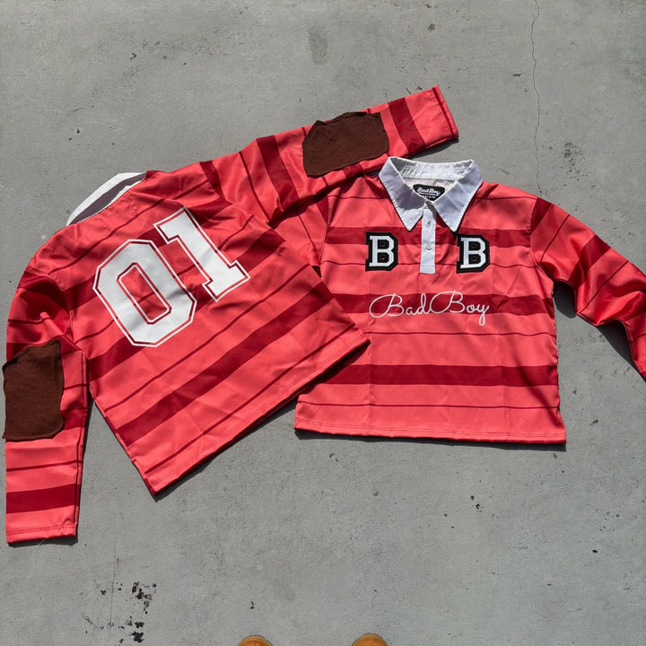 Striped casual street college retro rugby polo
