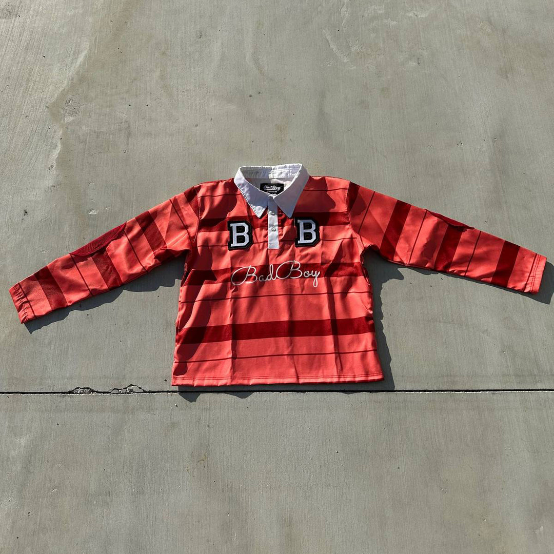 Striped casual street college retro rugby polo