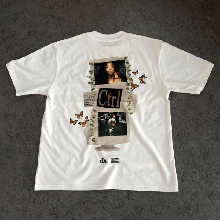Ctrl Butterfly Print Short Sleeve T-Shirt