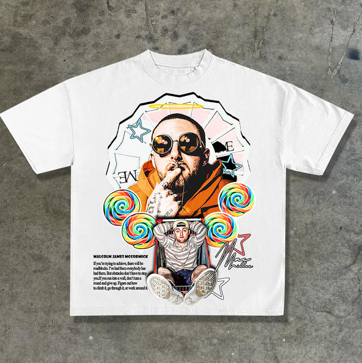 Casual round neck hip-hop print T-shirt