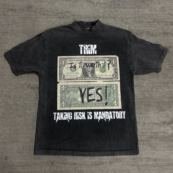 Vintage washed print crew neck T-shirt