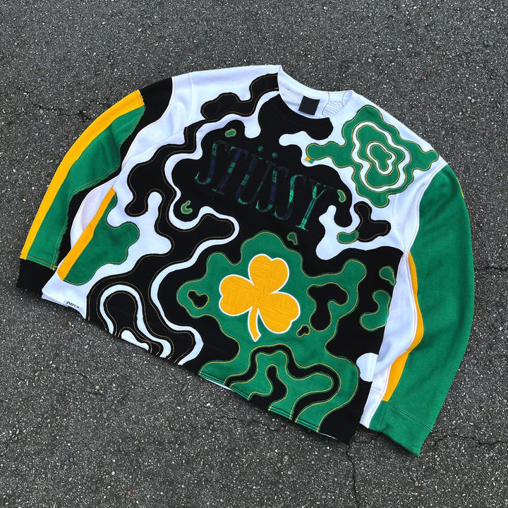 Casual Street Sports Retro Patch Heavy Sweatshirt