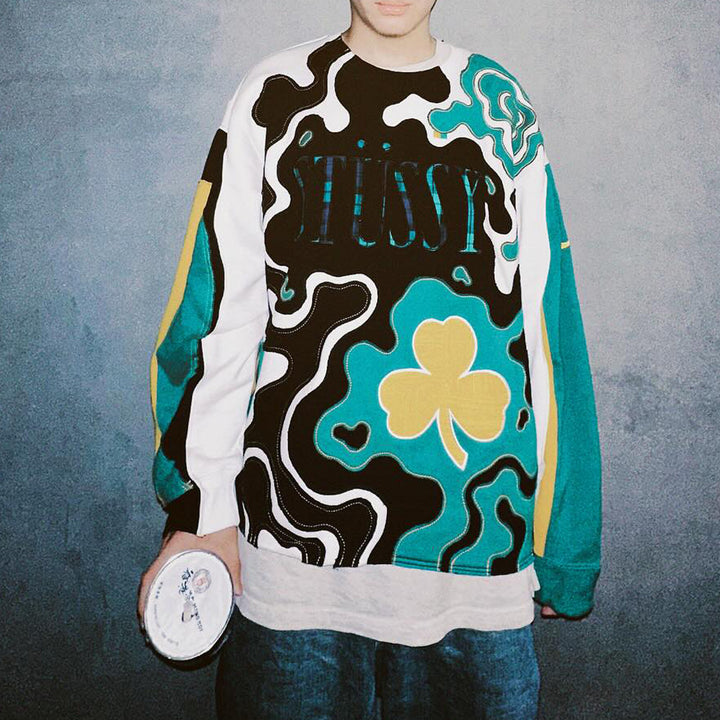Casual Street Sports Retro Patch Heavy Sweatshirt