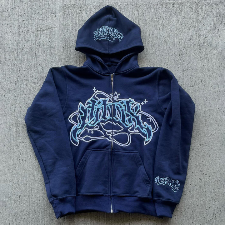 Stellar Print Long Sleeve Zipper Hoodies