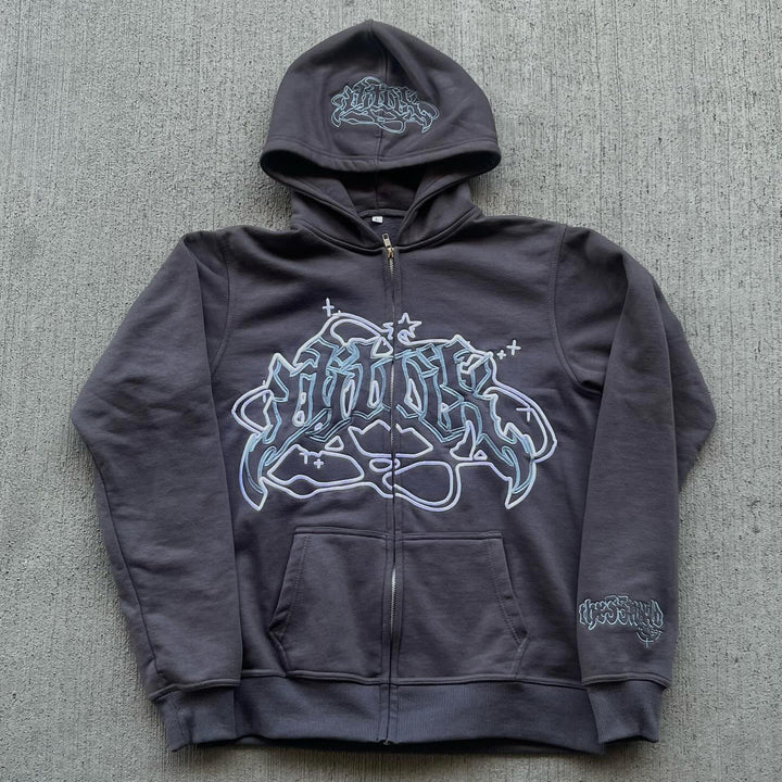 Stellar Print Long Sleeve Zipper Hoodies