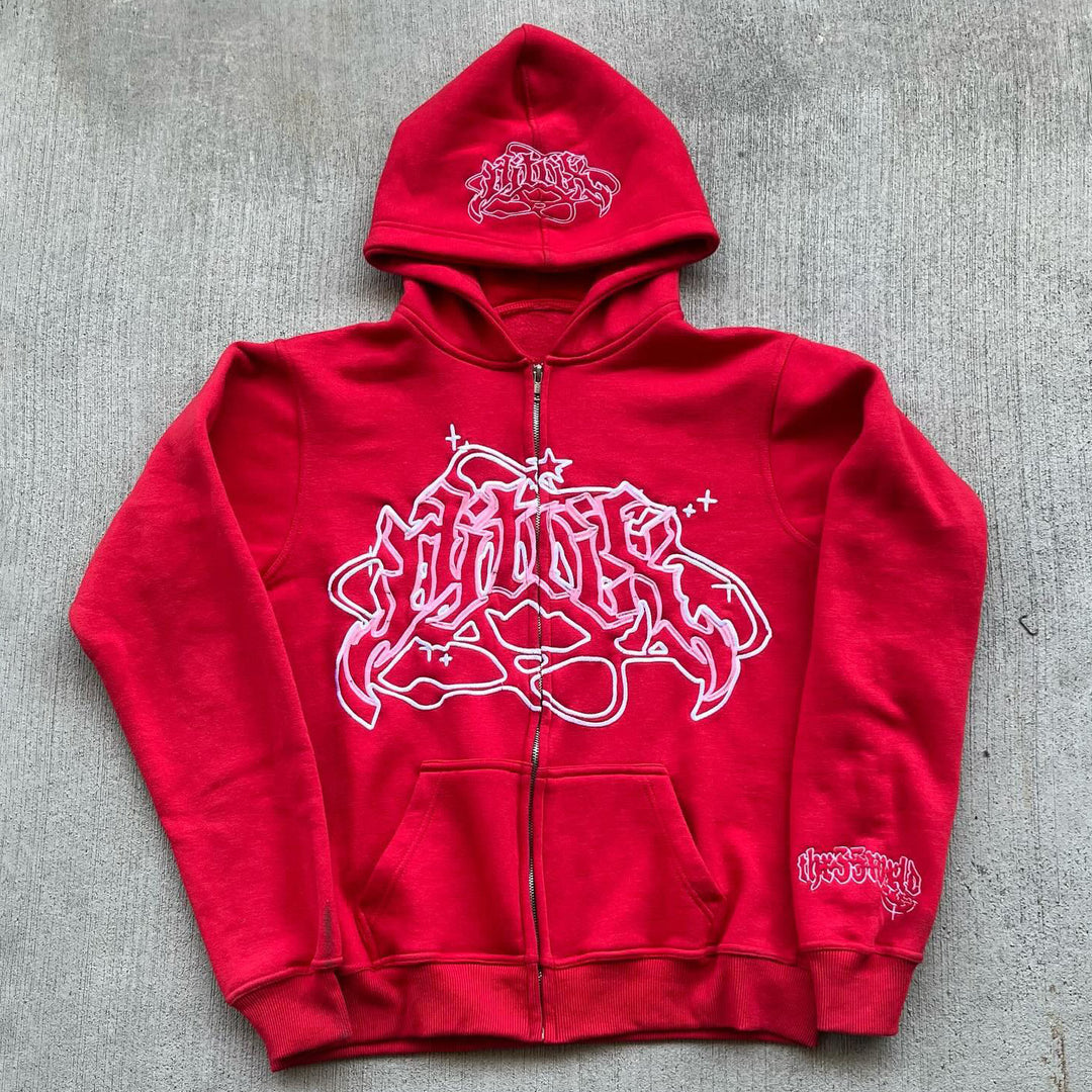 Stellar Print Long Sleeve Zipper Hoodies
