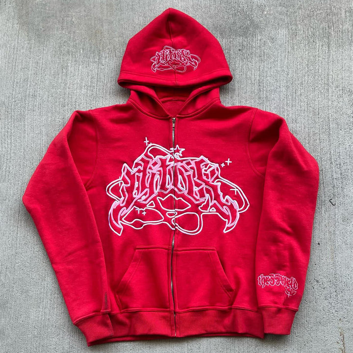 Stellar Print Long Sleeve Zipper Hoodies
