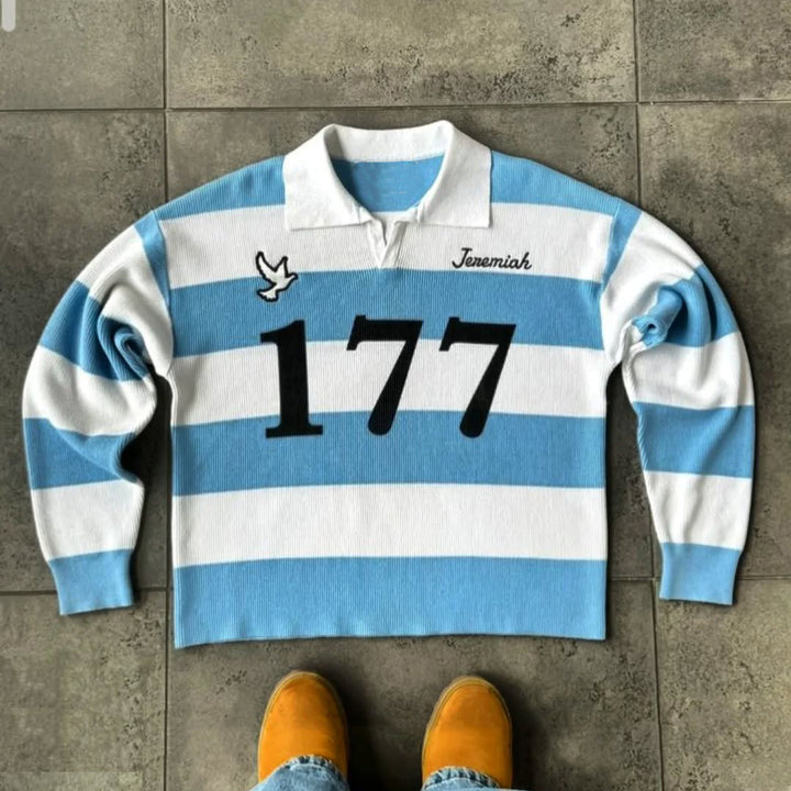 Trust God Casual Street Stripe Retro College Rugby Polo