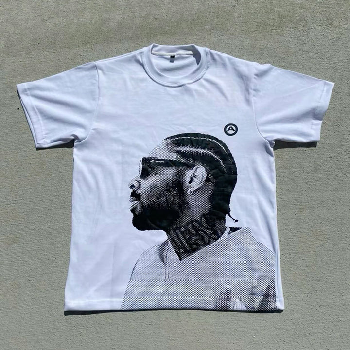 Casual popular portrait print T-shirt